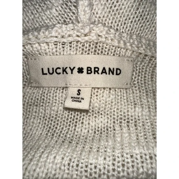 Lucky Brand Sweater Womens Small Cream Knit Hoodie Pullover Casual Pocket - Picture 7 of 11